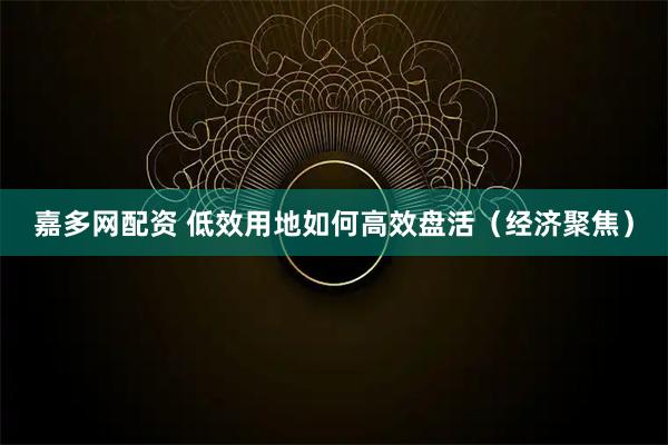嘉多网配资 低效用地如何高效盘活（经济聚焦）